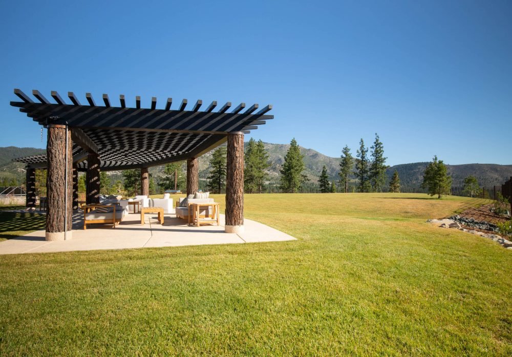 Reno, Nevada Pergola with seating area and large expanse of lawn
