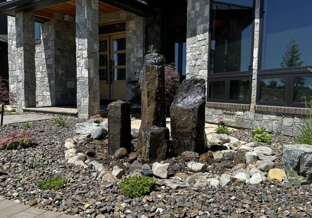 coreed basalt water feature, gail willey landscaping