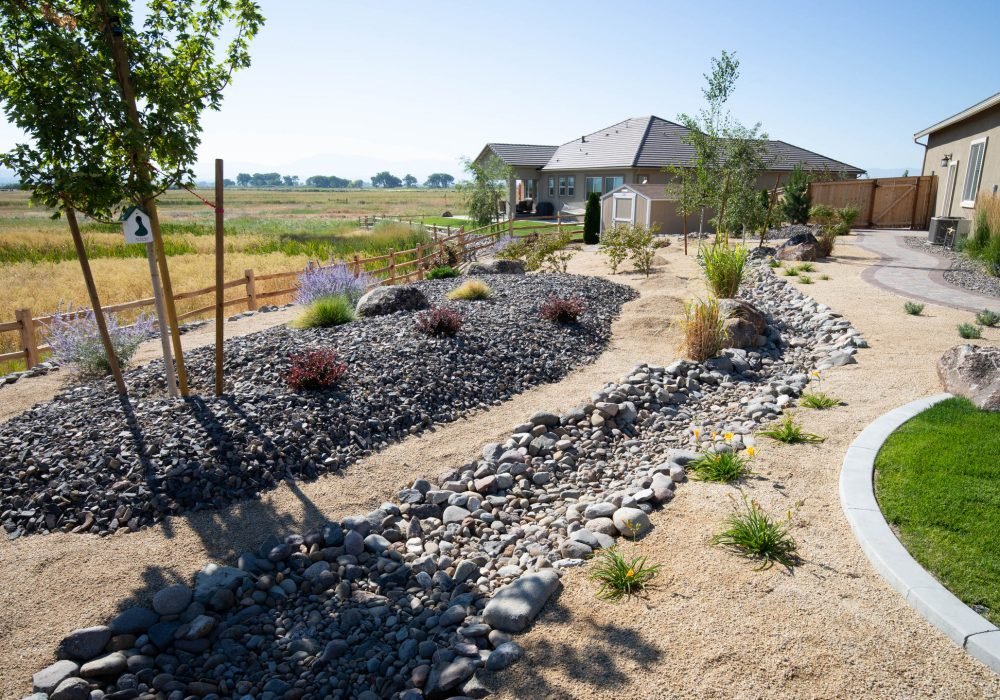 Residential dry creek with river rock, boulders, and plantings. residential, Gail Willey Landscaping