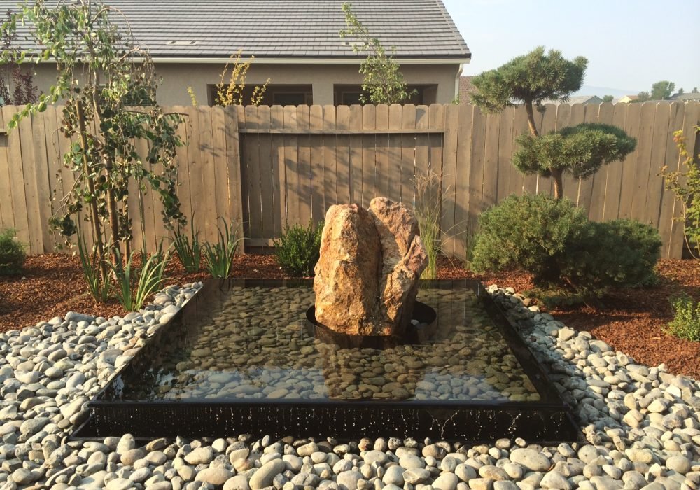 Cored Boulder Water Feature, Reno Nevada Tahoe landscaping